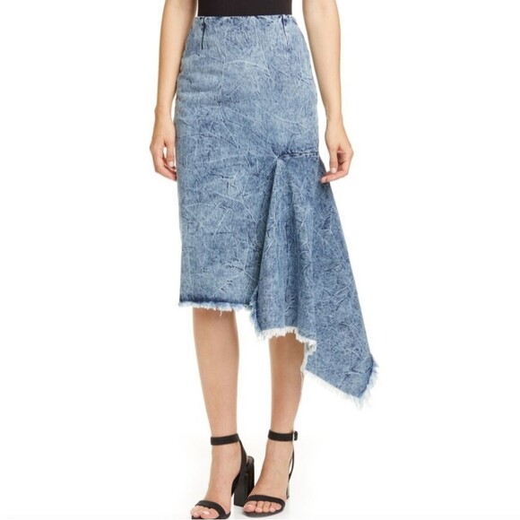 Balenciaga Blue Edgy Feminine Old Money Quiet Lux Godet Acid Wash Skirt Size 40 - Picture 1 of 10